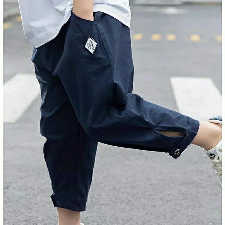 New Summer Boy's Cargo Pants Korean Style Loose Children's Clothing 3-13 Years Old Kids Casual Clothes Solid Ankle-length Pant