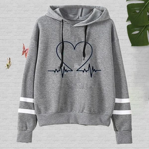 Heartbeat Line Printed Hoodies For Women Fashion Casual Graphic Creative Personalized Sweatshirts Autumn Winter Pullovers