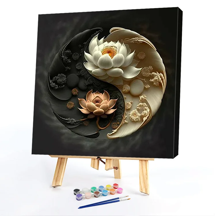Oil Paint By Numbers - Yin Yang Lotus - 40*40CM