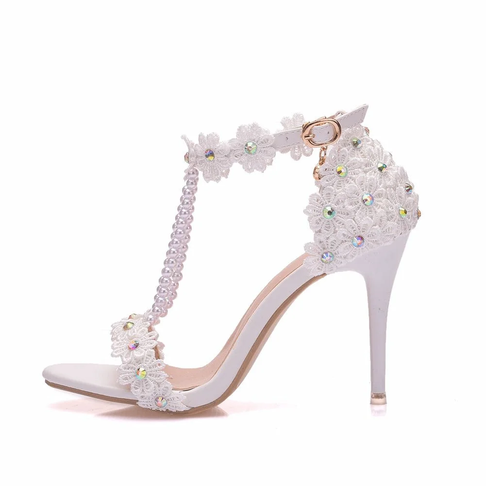 Comemore Crystal Queen Women Sandals Flowers Pearl Stilettos Bridal 9cm Evening Party High Heels Bridal Pumps Wedding Shoes 2021