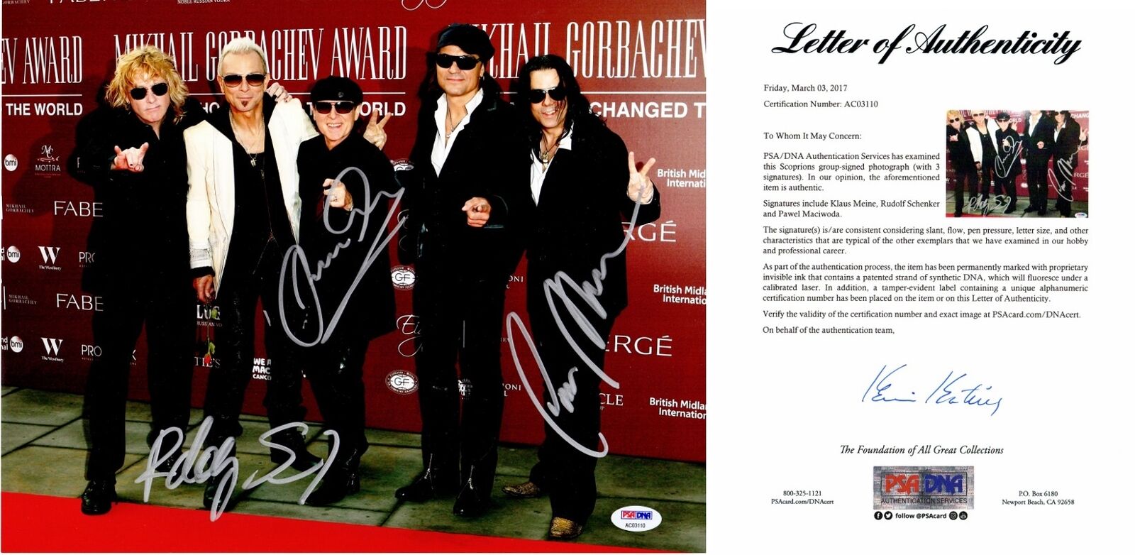 SCORPIONS Signed Photo Poster painting by Klaus Meine, Rudolf Schenker, + Pawel Maciwoda PSA/DNA