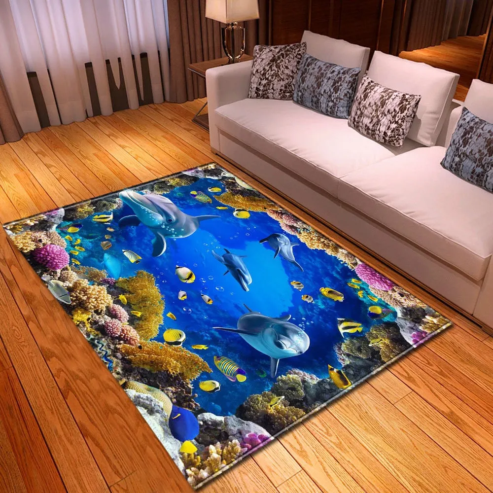 3D Ocean World Living Room Carpet Children Rug Kids Room Decoration Large Carpet Home Non-slip Hallway Bedroom Floor Bedside Mat