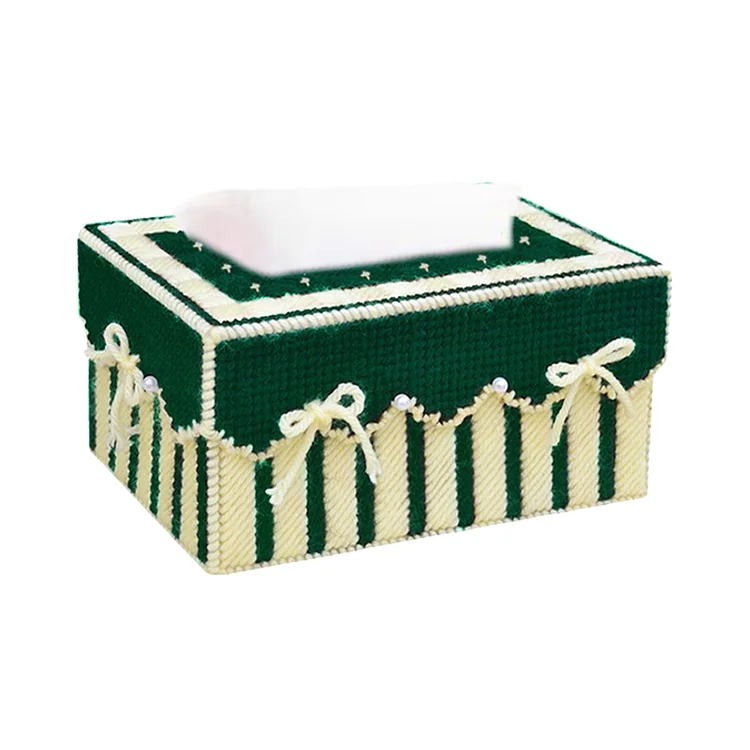 Cross Stitch Tissue Box Embroidery Needlecrafts Kit for Kids Adults (Green) gbfke