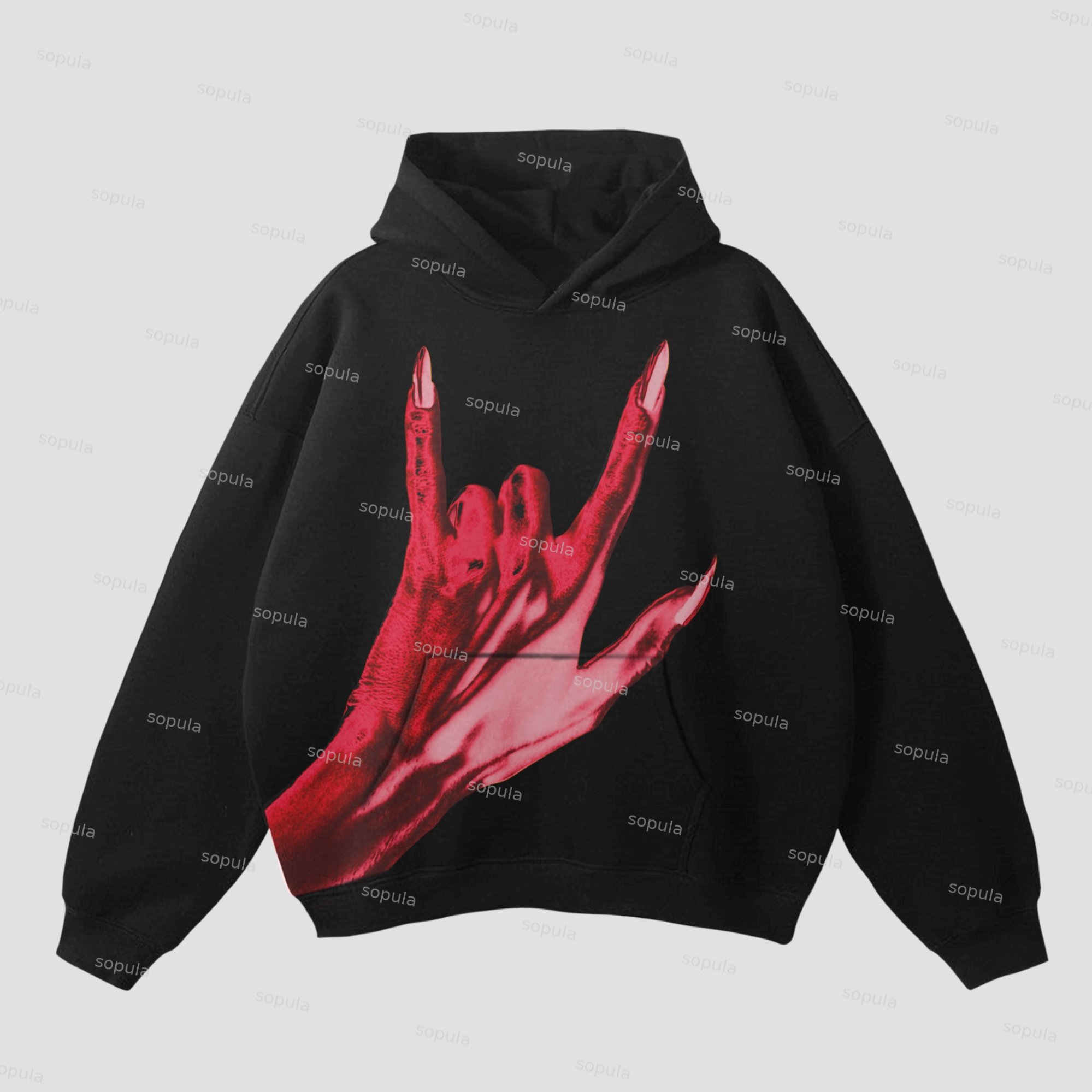 Sopula Pink Devil's Hand Graphics Hooded Sweatshirt - Sopula｜Premium Graphic Tees & Graphic Clothing
