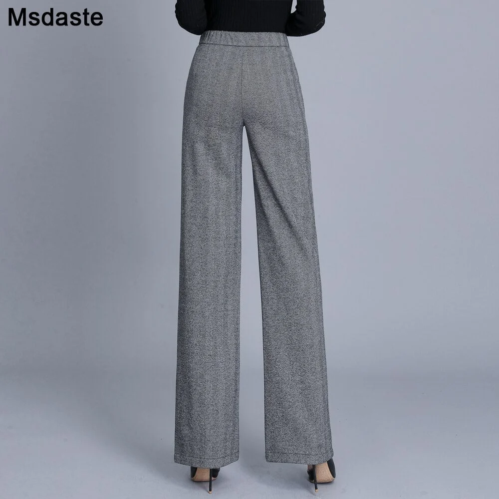 Formal Pants Office Work Woolen Wide Leg Pants Autumn Winter High Waist Full Length Straight Female Trousers Office Lady Pants
