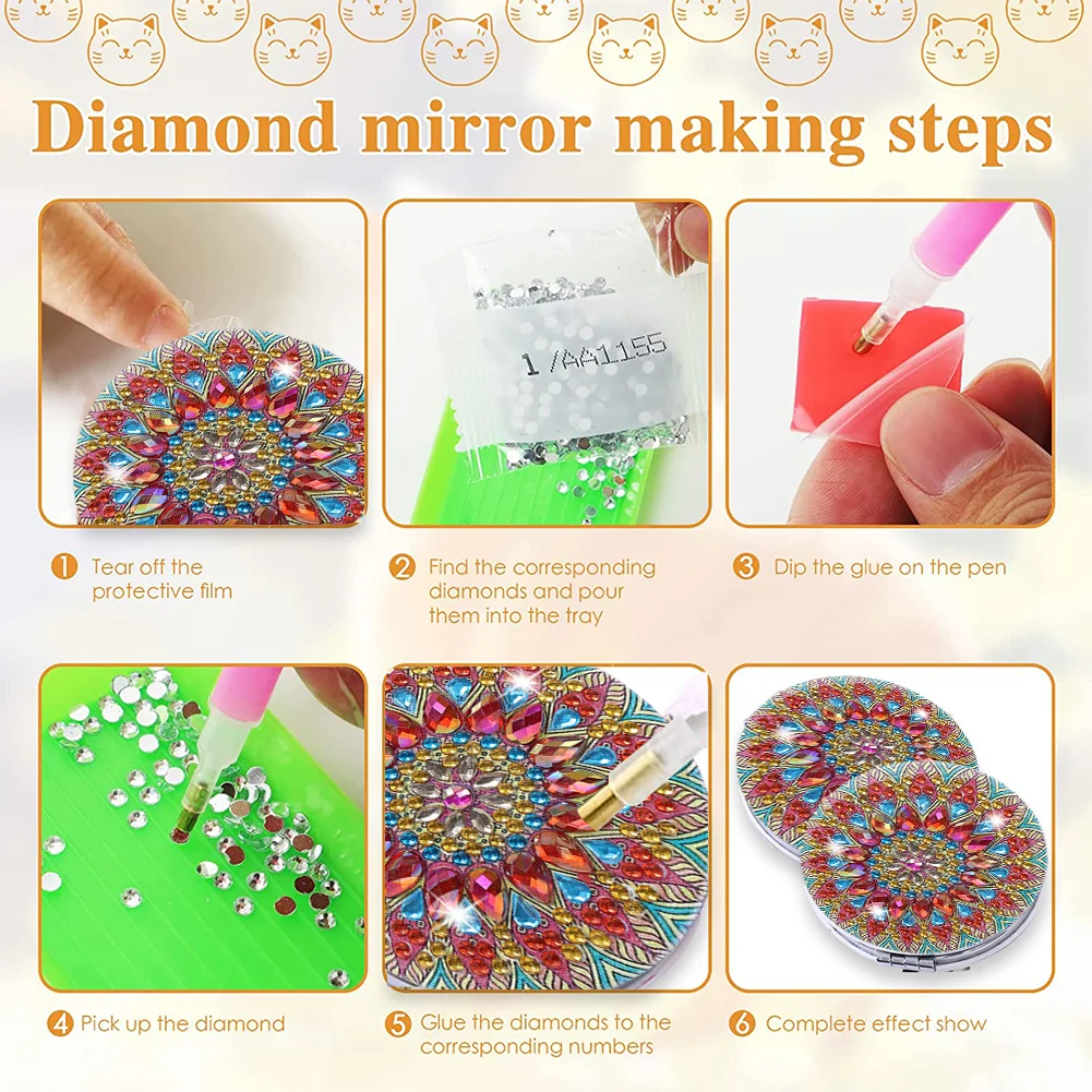 DIY Diamond Art Mosaic Makeup Mirror Paint by Number Kits Mandala