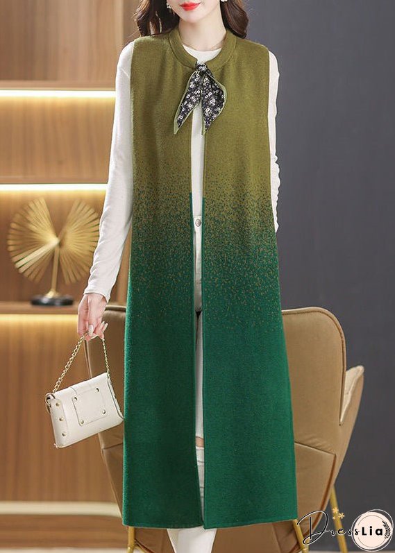 Women Black O Neck Pockets Lace Up Patchwork Woolen Long Waistcoat Sleeveless