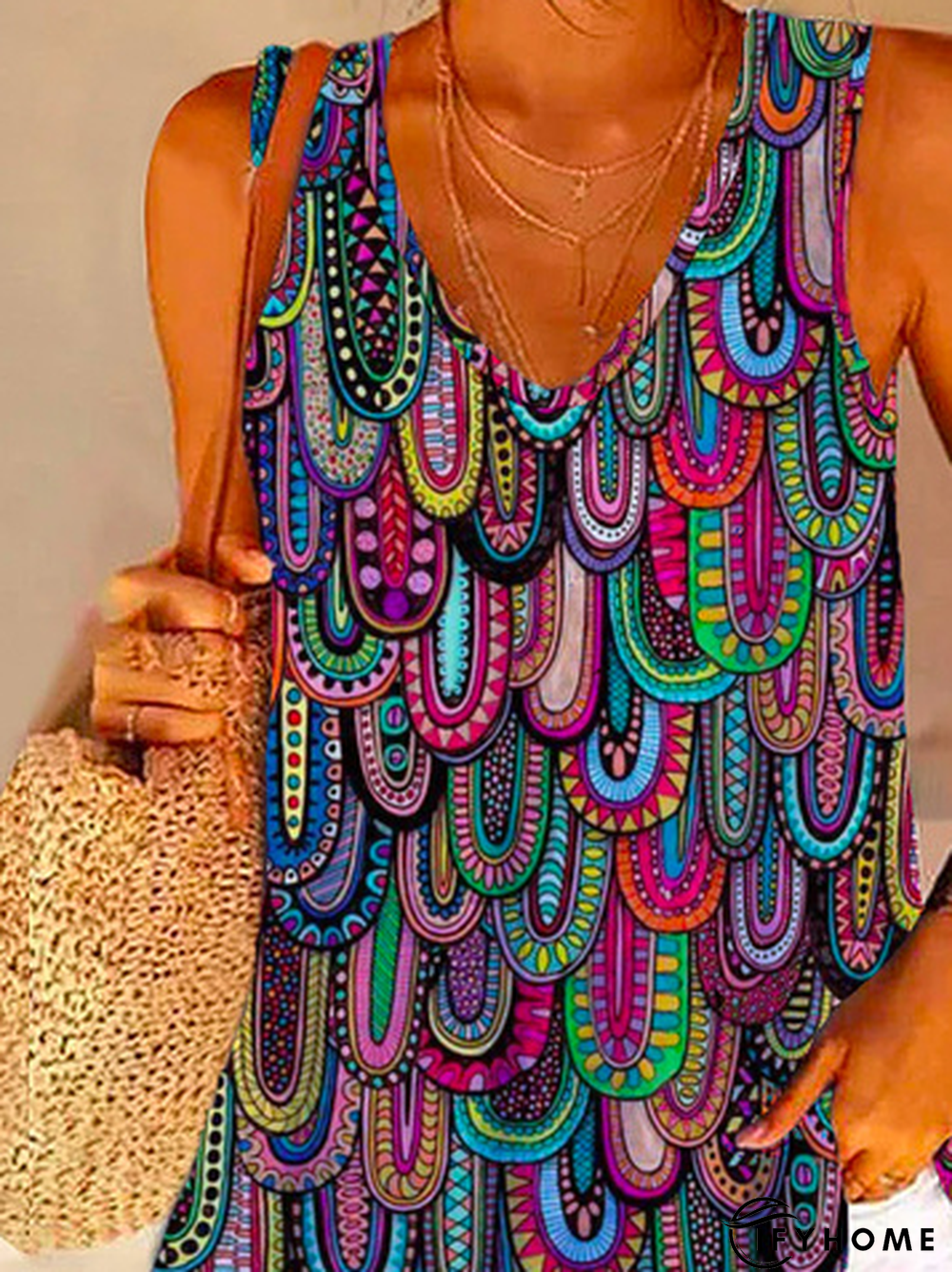 Women's Daily Abstract Printed Painting Loose Casual V Neck Tank & Cami | IFYHOME