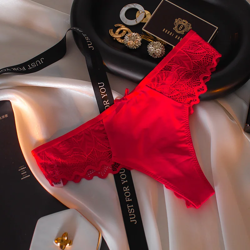 Athvotar Athvotar Empty Trousers V Flash Diamond Buckle Lace Side Trousers Without Trace Ice Splicing Lace Lady T-Tants