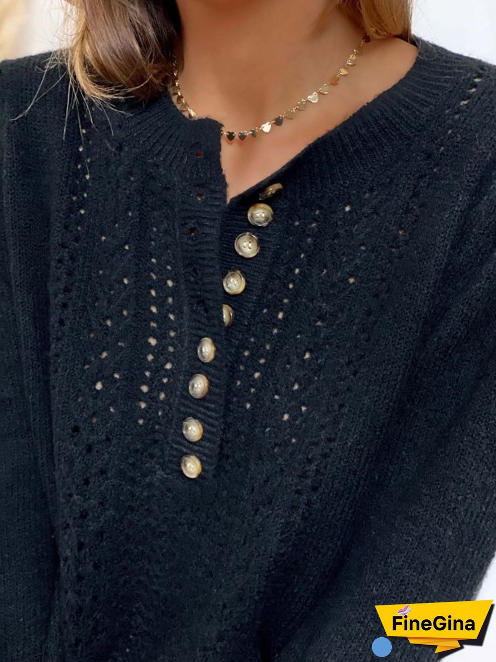 Long Sleeve Cotton-blend Crew Neck Casual Winter Black Knit