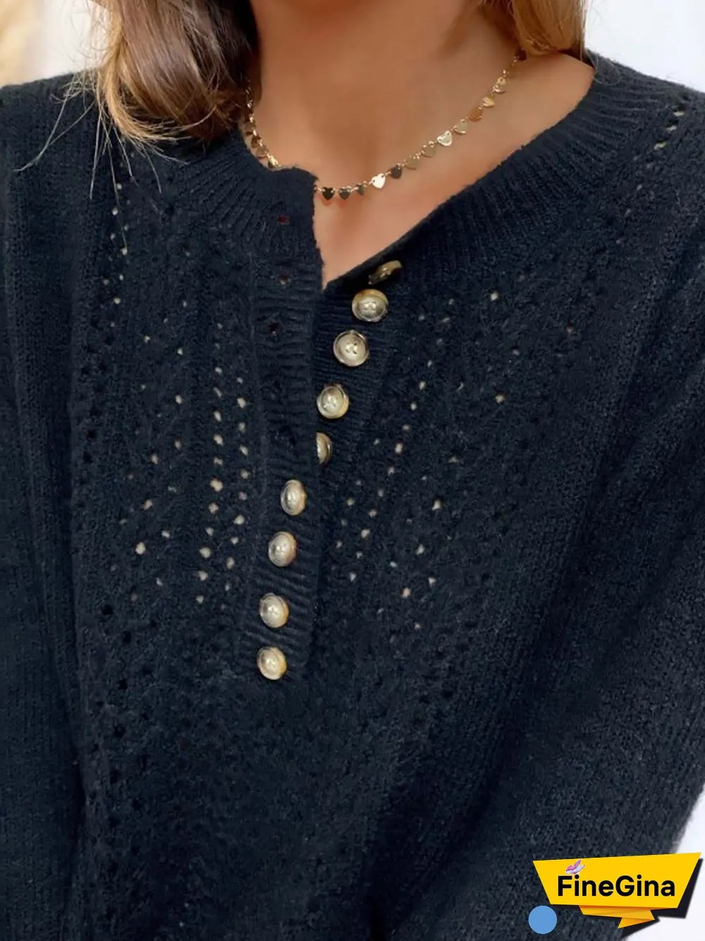 Long Sleeve Cotton-blend Crew Neck Casual Winter Black Knit