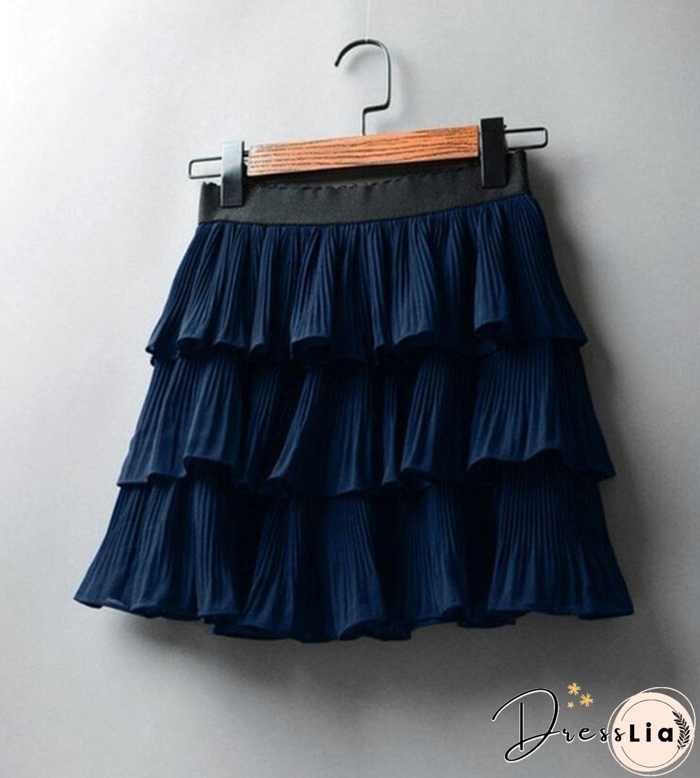 Summer Women Elasticity Waist Mini Skirt Ladies Chiffon Skirt Ladies Casual Cake Skirts Pleated Skirts-G140