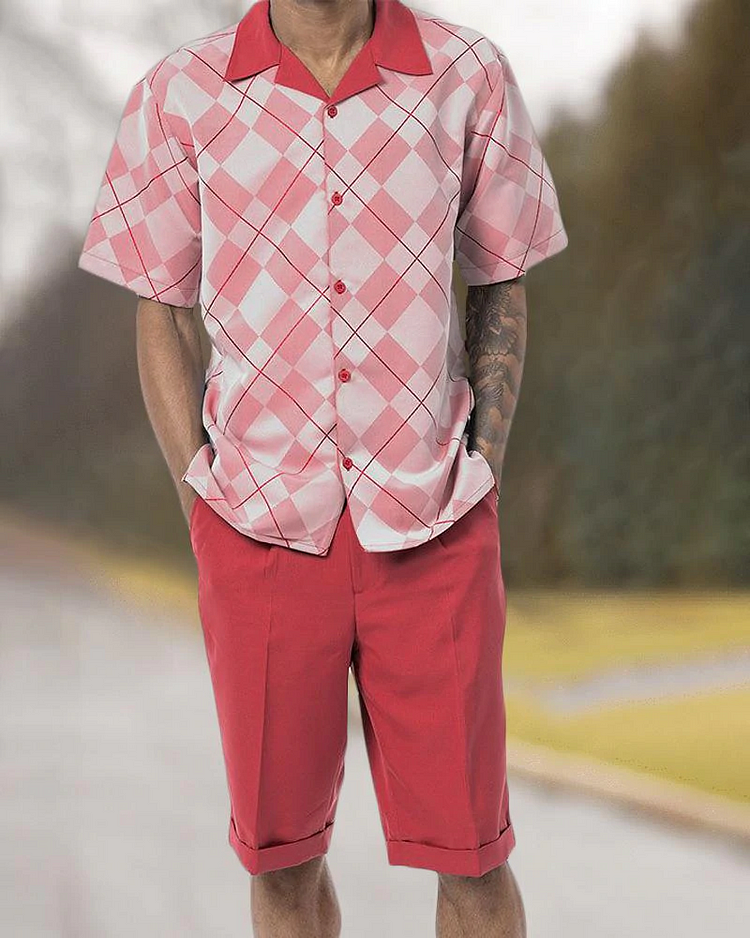 Two Piece Printed Walking Short Sleeve Suit with Shorts