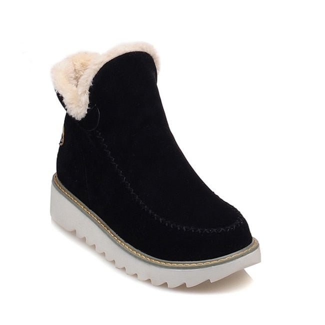 Anti-ski Winter Women's Snow Boots Round Toe Ankle Warm Plush Boots 2021 Black Beige Brown Flats Shoes Female Slip-On Boots