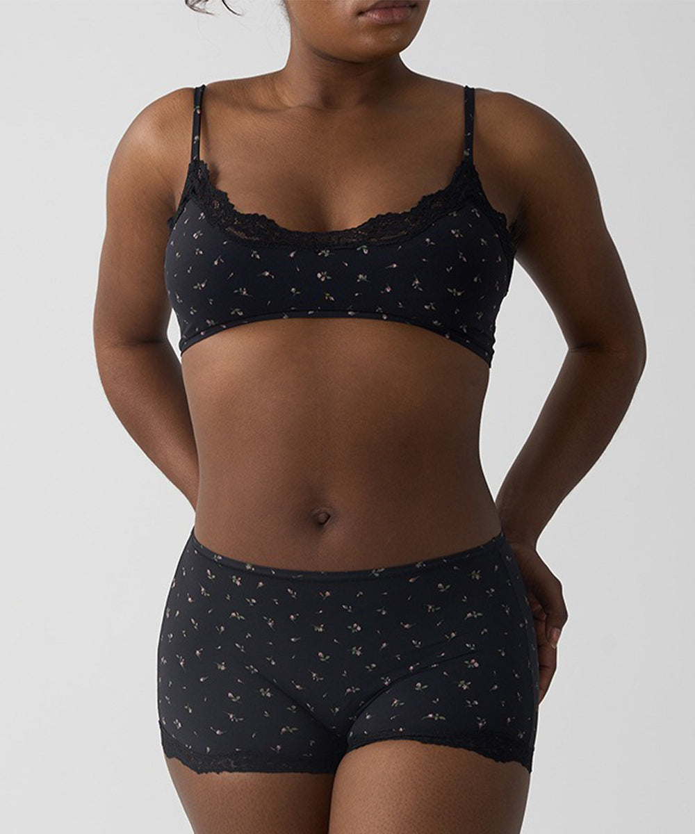 Lace Trim Soft Bra & Shorts Matching Set