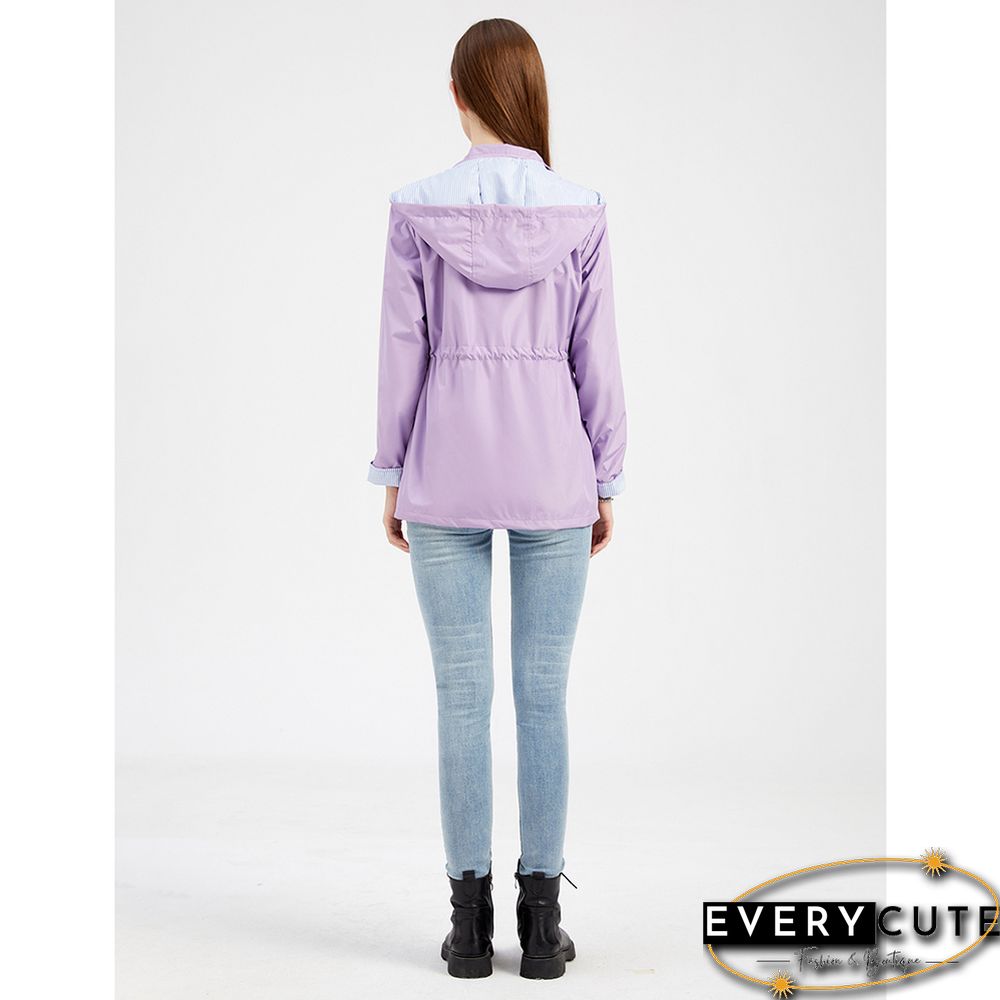 Light Purple Hooded Detachable Windproof Plus Size Windbreaker