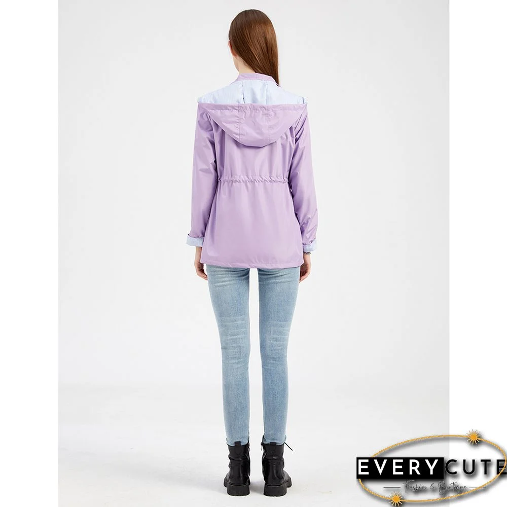 Light Purple Hooded Detachable Windproof Plus Size Windbreaker