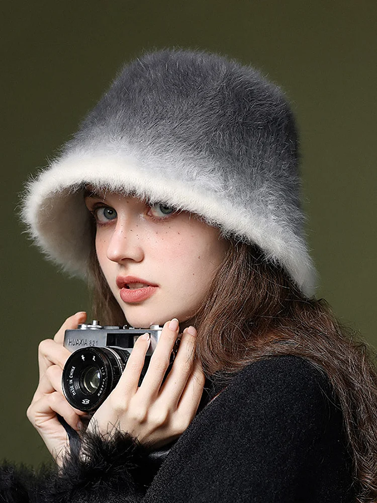 Women Winter Warm Gradient Color Plush Hat