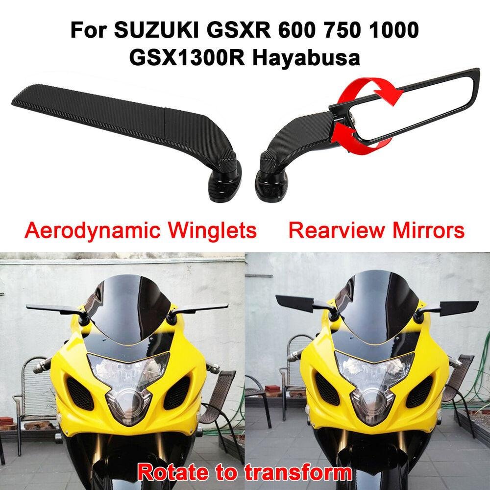 Rotating Side Rearview Mirrors Winglets For SUZUKI GSX1300R GSXR 600 750 1000
