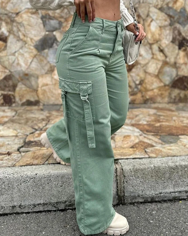Mongw Mongw Street Fashion Retro Overalls Multi-Pocket Casual Straight Pants