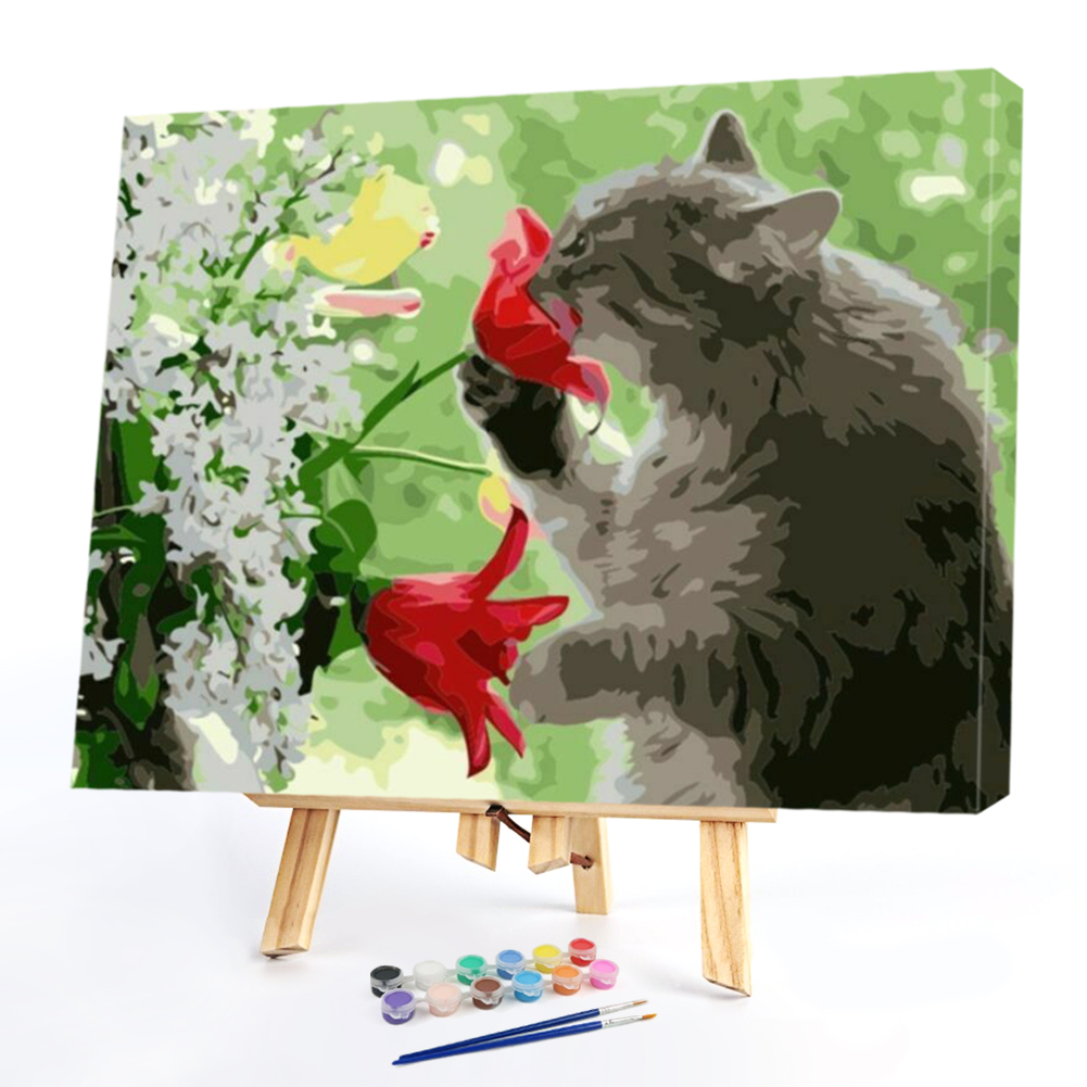 

40*50CM Paint By Numbers-Cat and Flower, 501 Original