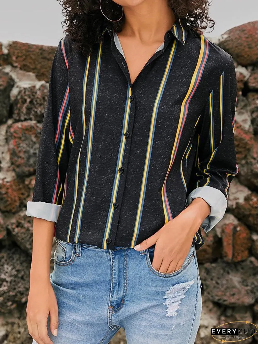 Women's Vertical Striped Button-Down Shirt