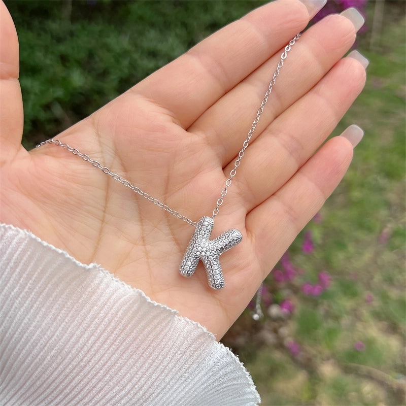 Copper 18K Gold Plated Hip-Hop Minimalist Classic Style Polishing Inlay Letter Zircon Pendant Necklace