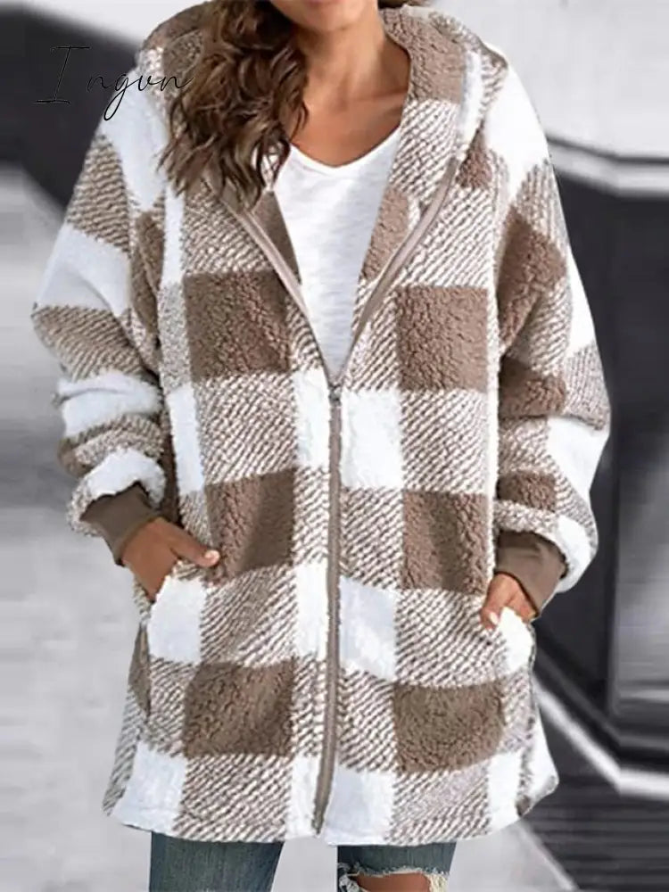 Ingvn - Women’s Sherpa Jacket Fleece Long Teddy Coat Windproof Warm Home Christmas Daily Wear