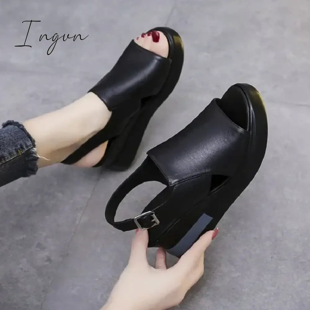 Ingvn - Naked Feet Wedge Sandals Black / 36