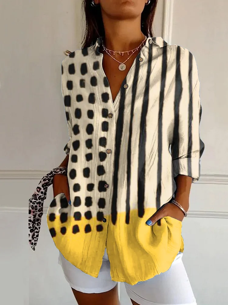 Vintage Abstract Art Stripe Print Casual Long Sleeve Shirt
