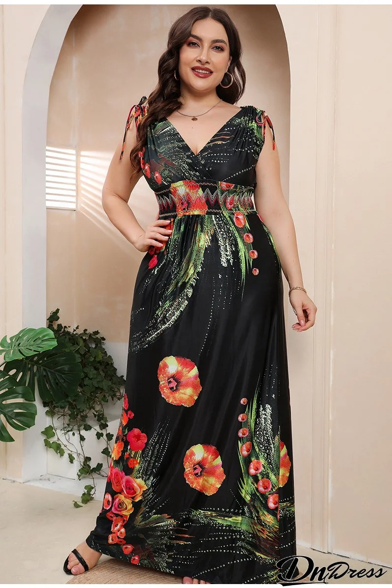Plus Size Women Boho Print Beach Holidays Dress