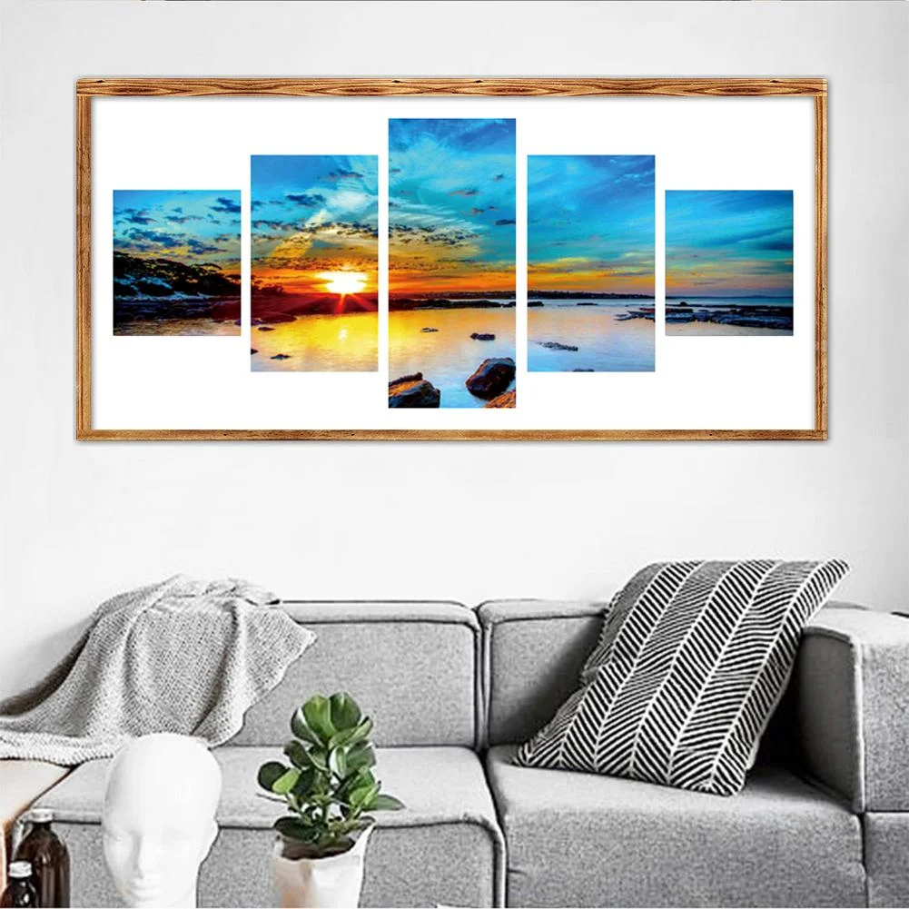5pcs 5D DIY Full Drill Diamond Painting Sunset Cross Stitch Embroidery Kit 90x40cm