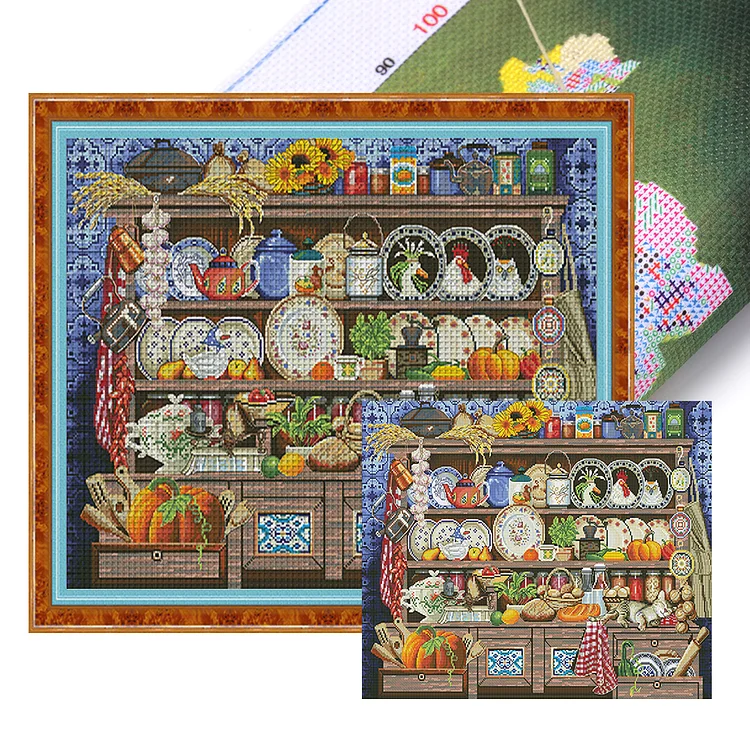 【Fairy Brand】Kitchen Shelf (65*60cm) 14CT Stamped Cross Stitch(94 colors) gbfke