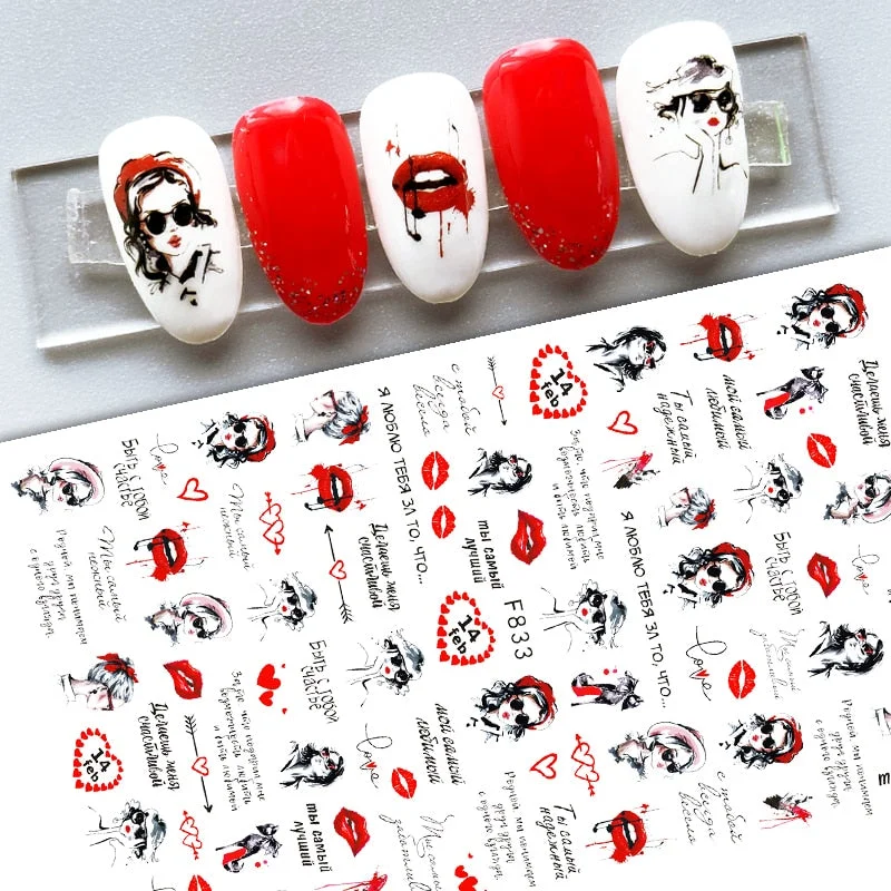 1PC Valentine's Day 3D Nail Stickers Heart Love Self-Adhesive Slider Letters Nail Art Decorations Decals Manicure Accessories-Nail Inspo