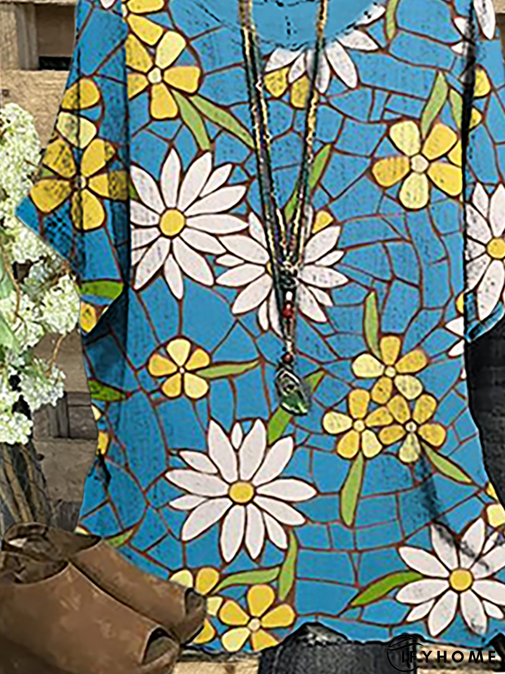 Plus size Floral Short Sleeve Vintage Tops | IFYHOME