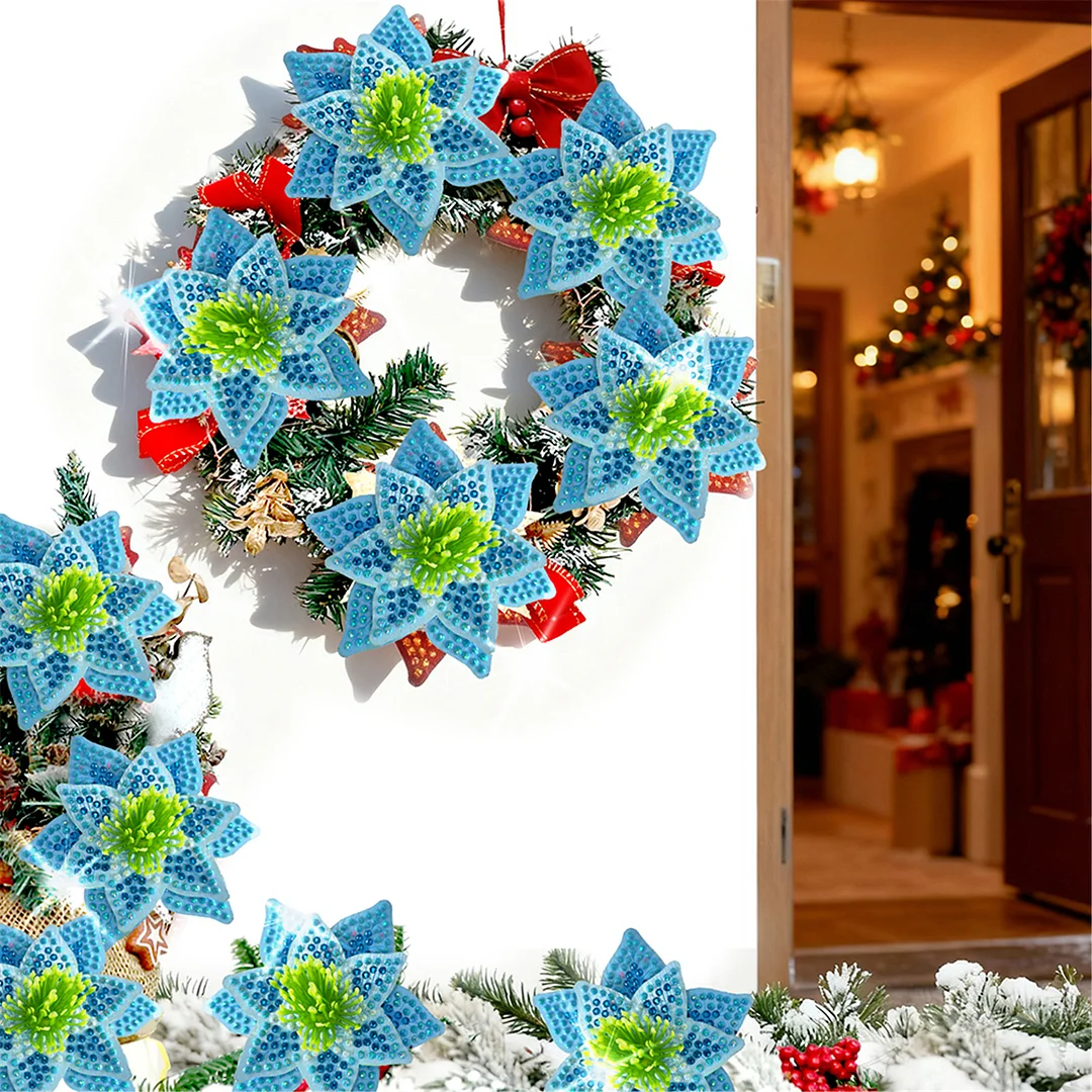 8Pcs 3D Blue Artificial Flowers DIY Desktop Diamond Art Kit for Adult Home Decor