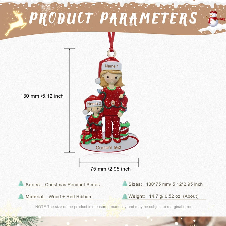 Navidad-A madre soltera-Muñecos Ornamentos Navideños 2-4 Nombres con Año Personalizados Adorno de Madera