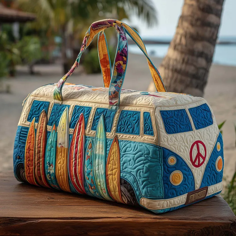 Hippie Beachside Van Quilted Duffle Bag