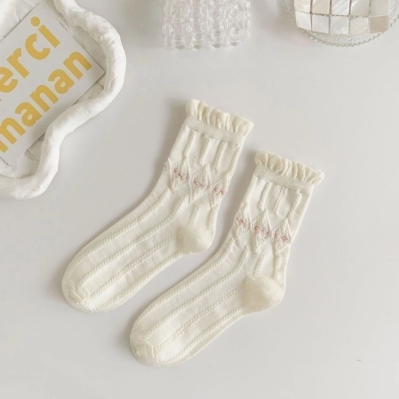 Women’s Minimalist Bow Knot Nylon Cotton Crew Socks A Pair