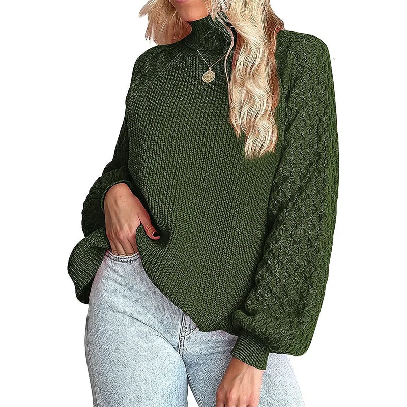 Wongn Wongn Women's Wear Sweater Fashion Women's Knit Jumper Solid Color Twisted Flower Turtleneck Sweater