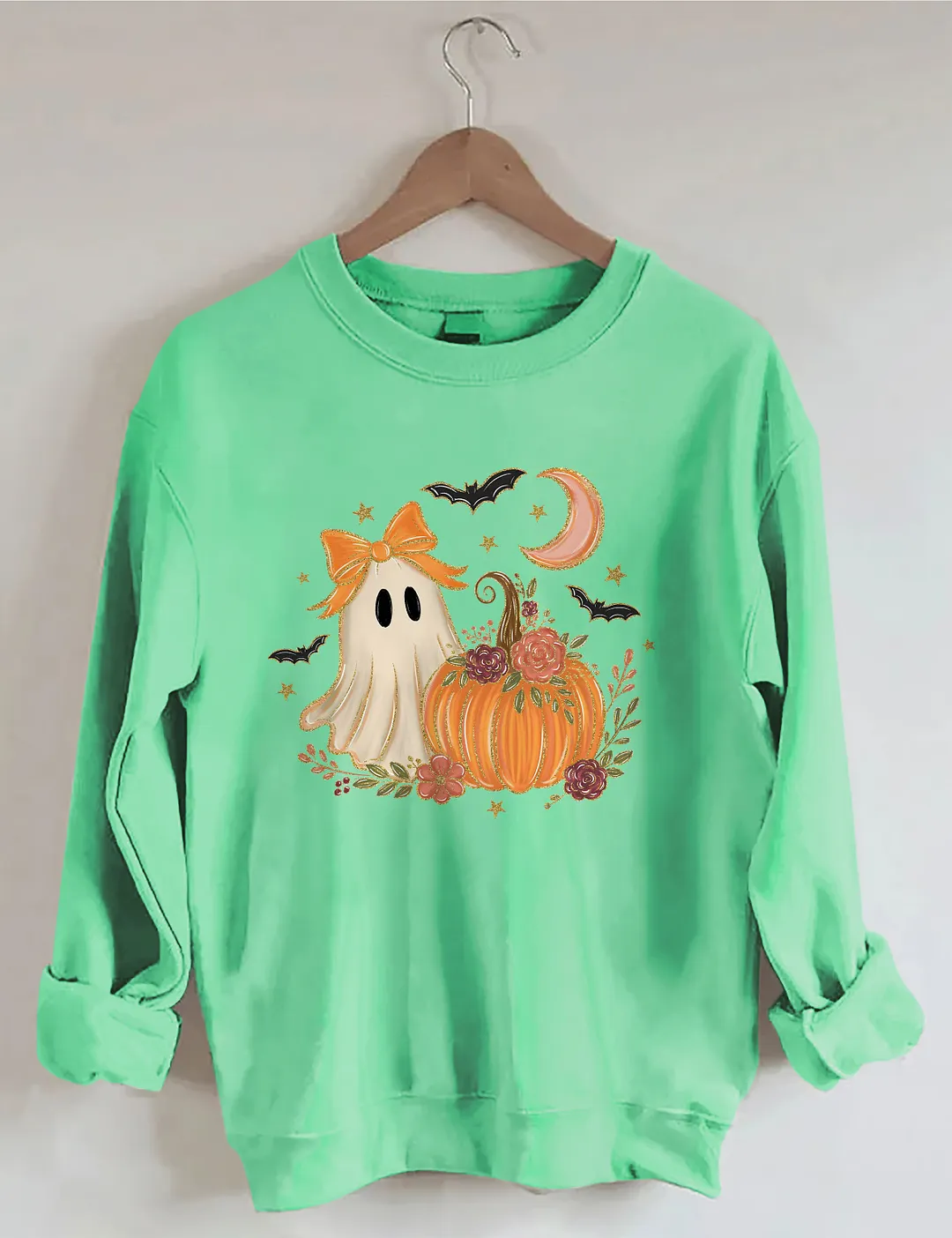 Floral Ghost Halloween Pumpkin Sweatshirt