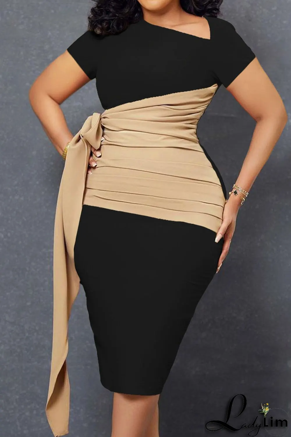 Rose Red Casual Solid Bandage Patchwork Fold Asymmetrical Collar One Step Skirt Dresses