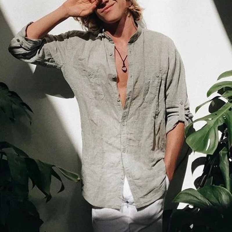 Mens Cotton And Linen Beach Shirt
