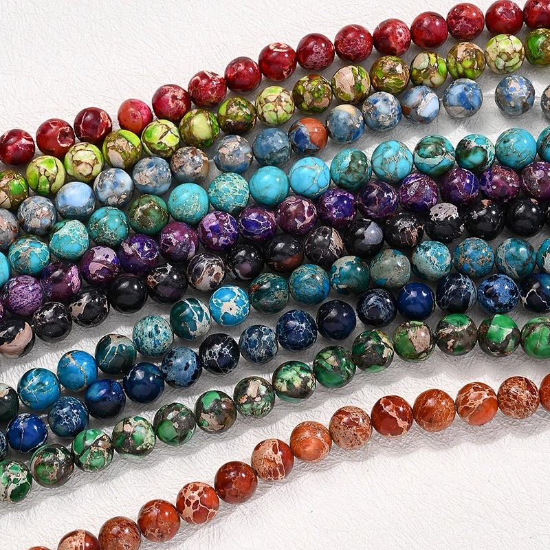 1 Strand/Package 8mm Hole Under 1mm Natural Stone Imperial Jasper Marble Simple Polished Beads