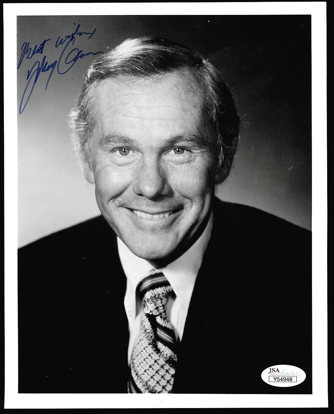 JOHNNY CARSON TONIGHT SHOW (DECEASED) INSCRIBED 9x7.25 JSA LETTER COA Y54948