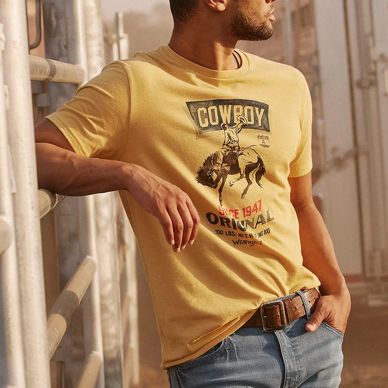 Men's T-Shirt Retro Western Cowboy Print Graphic Short Sleeve Everyday Casual Tee、、URBENIE