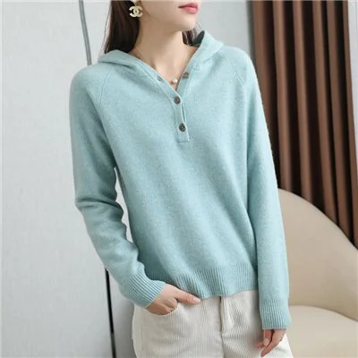 Woherb pure Wool Sweater women knitted hoodie fall/winter new long-sleeved pullover Cashmere sweater women loose slim sweater coat