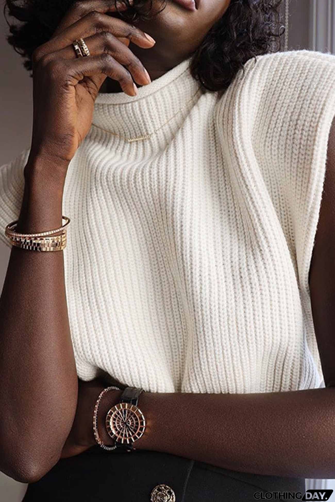 Solid Mock Neck Sleeveless Sweater