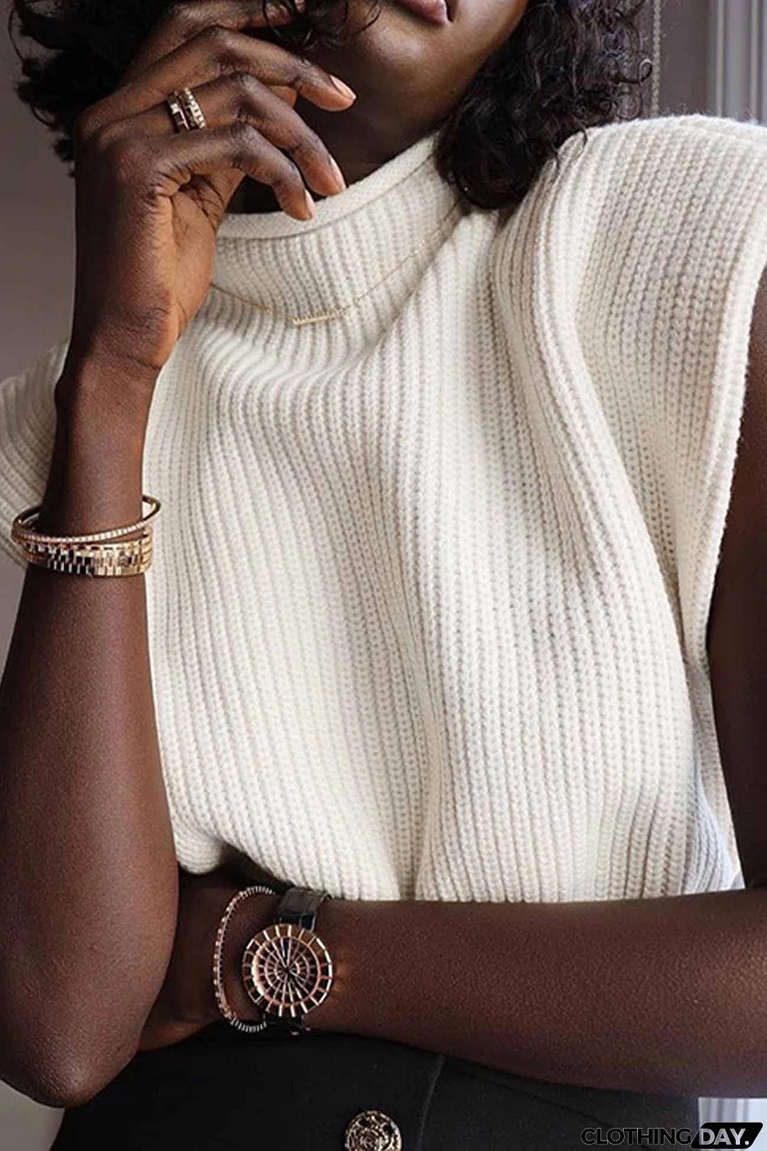 Solid Mock Neck Sleeveless Sweater