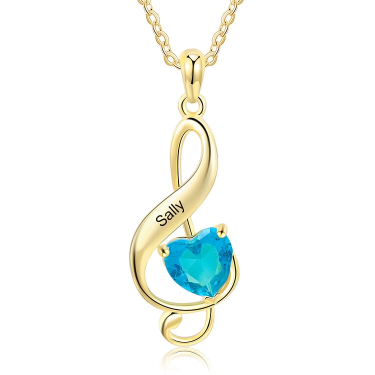 Personalized Music Notes Birthstone Necklace